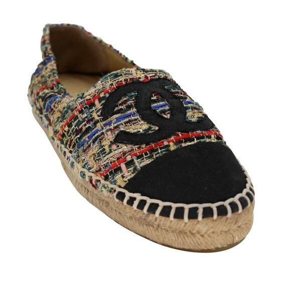 Chanel Espadrille 38 Tweed Canvas Metallic Flats CC-S0207P-C011 - Picture 8 of 12